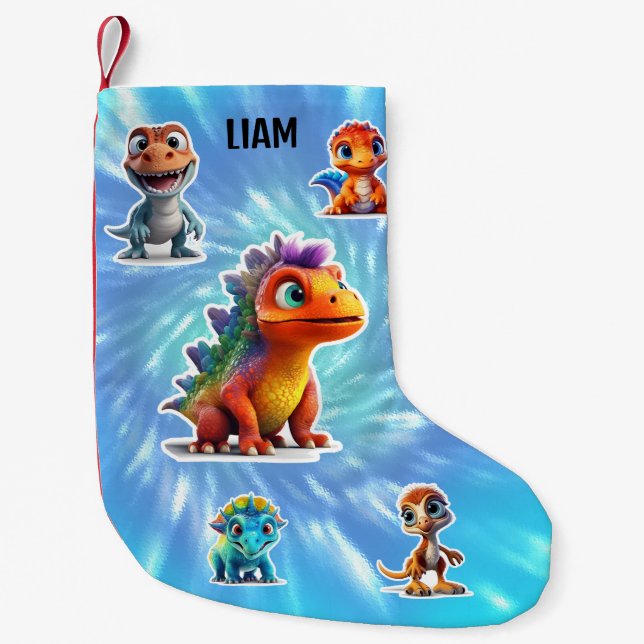 DINOSAUR KIDS PERSONALIZED SMALL CHRISTMAS STOCKING (Front)