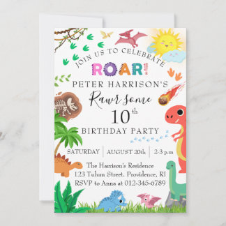 Dinosaur Kids Rawr some Birthday Party Invitation