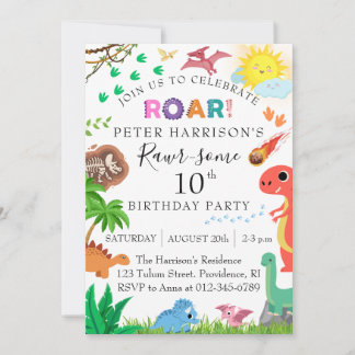 Dinosaur Kids Rawr-some Birthday Party Invitation