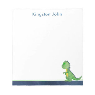 Dinosaur Kids Stationery - Boys Blue & Green Notepad