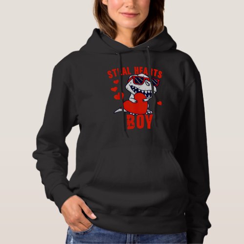 Dinosaur Kids  Steal Her Heart Valentines Day Boy Hoodie