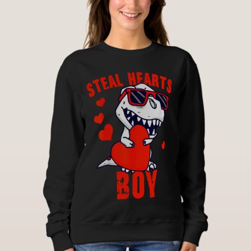 Dinosaur Kids  Steal Her Heart Valentines Day Boy Sweatshirt