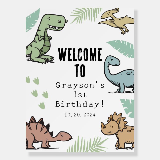 Dinosaur Kids Welcome Birthday Party Sign Decor (Front)