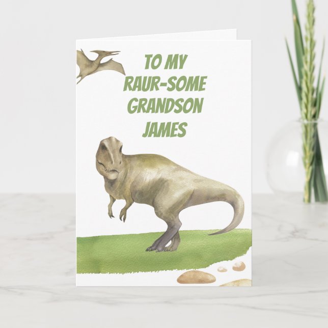Dinosaur Kindergarten Graduate Grandson Card (Front)