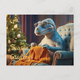 Dinosaur knitting Merry Christmas Holiday Postcard