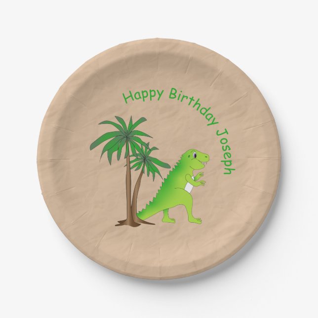 Dinosaur Land Cute Dino Paper Plates (Front)
