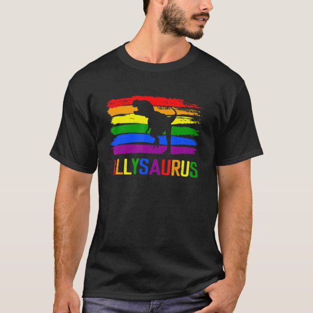 Dinosaur Lgbt Gay Pride Flag Allysaurus Ally Rex M T-Shirt (Front)