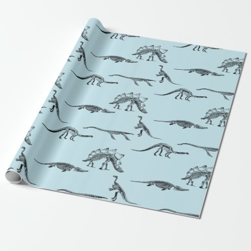 Dinosaur light blue pattern wrapping paper