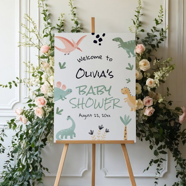 Dinosaur little Dino In The Way Baby Shower Sign (Creator Uploaded)