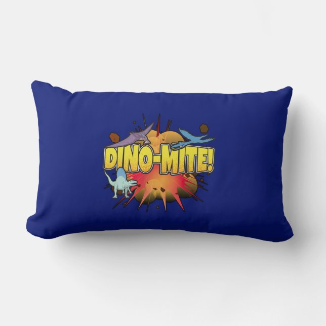 Dinosaur Lover Dynamite Dino-mite Pun Lumbar Pillow (Front)