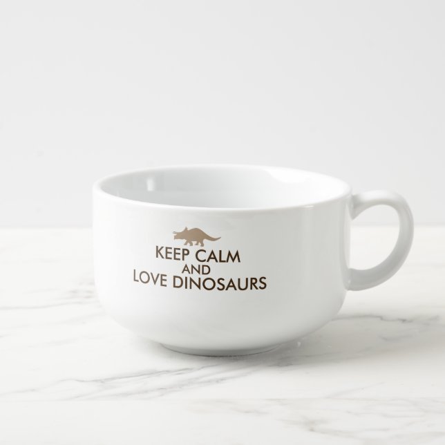 Dinosaur Lover Gift Keep Calm Triceratops Custom Soup Mug (Left)