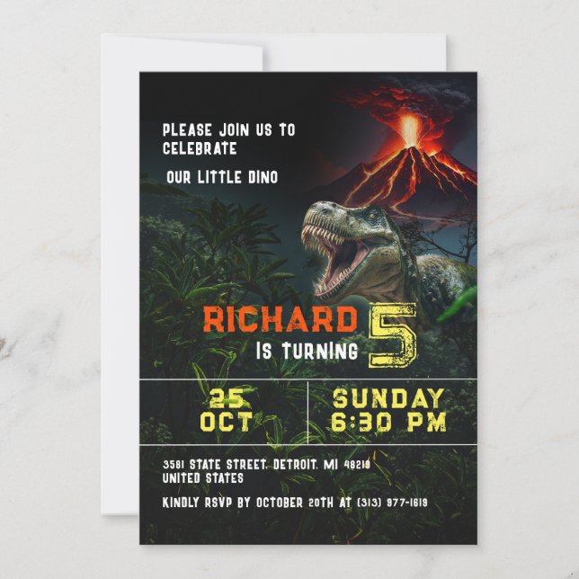 Dinosaur Lover Kids Customizable Birthday Party Invitation (Front)