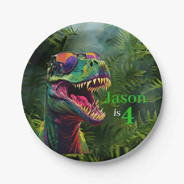 Dinosaur Lover with Cool TRex  Paper Plates (Front)