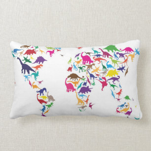 Dinosaur Map of the World Map Lumbar Pillow