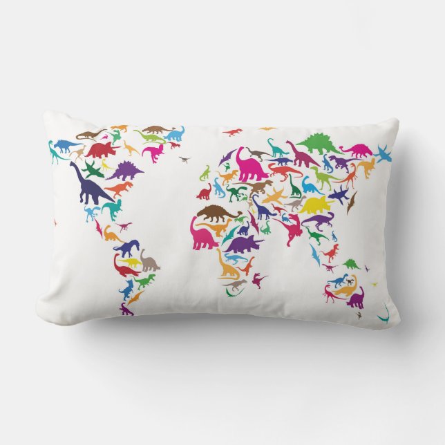 Dinosaur Map of the World Map Lumbar Pillow (Front)