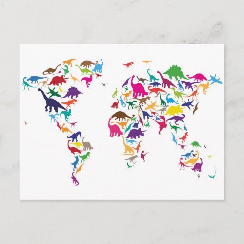 Dinosaur Map of the World Map Postcard