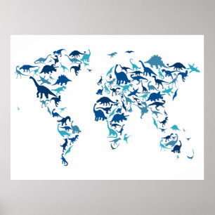 Dinosaur Map of the World Map Poster