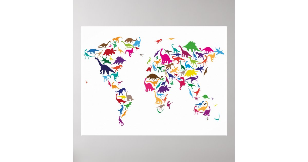 dinosaur map of the world map poster zazzlecom