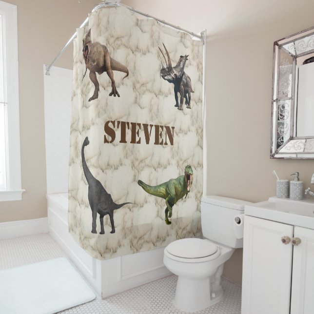Dinosaur Marble Child Personalized Shower Curtain (In Situ)