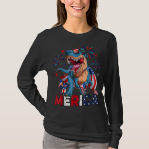 Dinosaur Merica Men Boys American Flag Rex 4th Of  T-Shirt