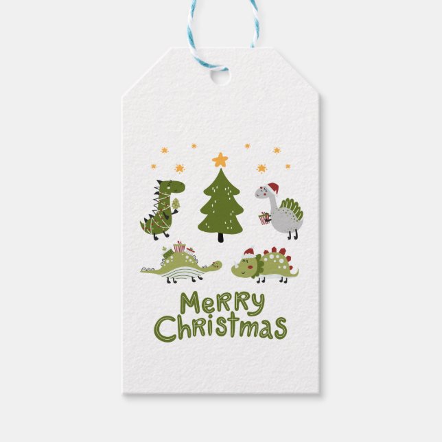Dinosaur 'Merry Christmas' Design Gift Tag (Front)