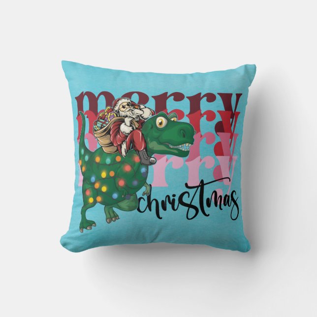 Dinosaur Merry  Christmas Santa Claus  Throw Pillow (Front)