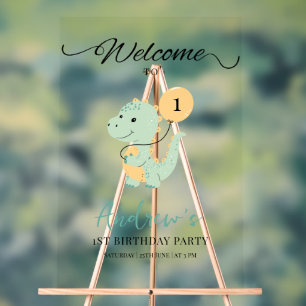 Dinosaur Minimalist First Birthday Party T rex Acrylic Sign
