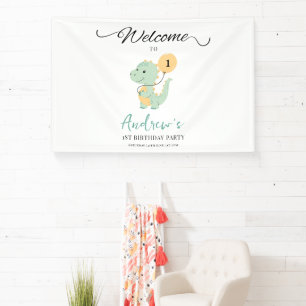 Dinosaur Minimalist First Birthday Party T rex Banner