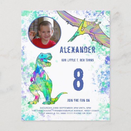 Dinosaur Modern Birthday Party Photo Budget Flyer