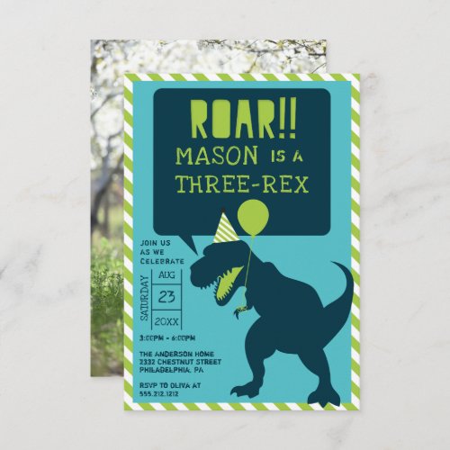 Dinosaur Modern Three Rex Birthday Invite