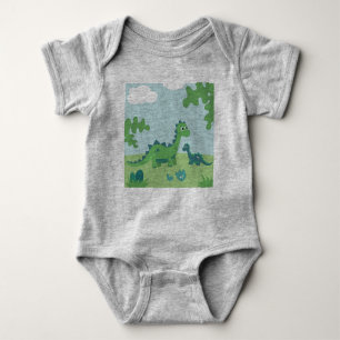 Dinosaur mommy and baby boy kid in nature baby bodysuit