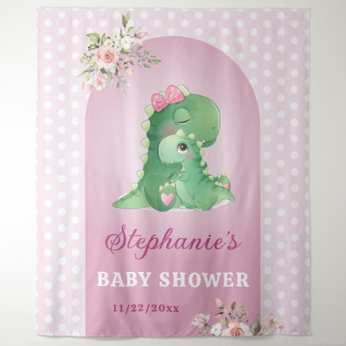 Dinosaur Mommy Baby Pink Girl Baby Shower Sprinkle Tapestry