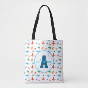 Dinosaur Monogrammed Colorful pattern boy birthday Tote Bag