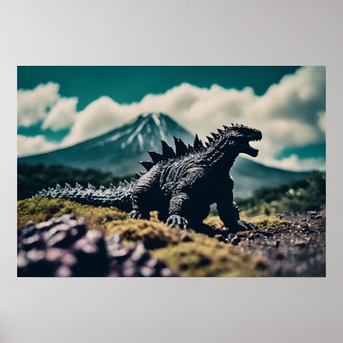 Dinosaur Monster Fuji Mountain Poster