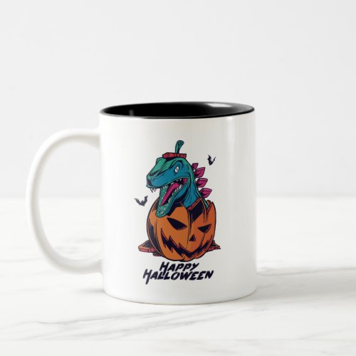 Dinosaur Monster Jack O Lantern Pumpkin Halloween Two_Tone Coffee Mug