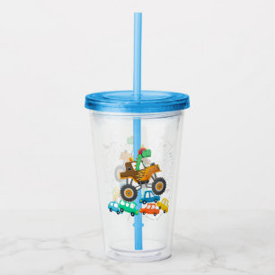 Dinosaur Monster truck acrylic tumbler