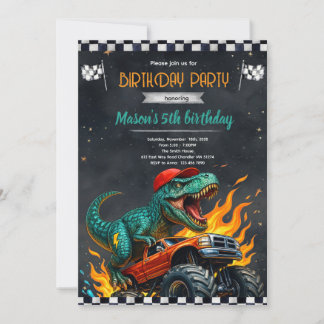 Dinosaur Monster Truck Birthday Invitation