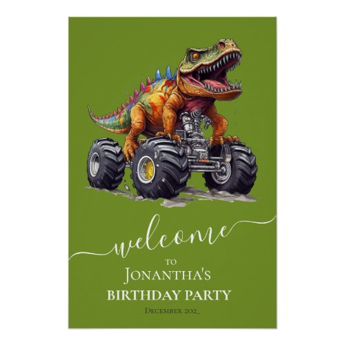 Dinosaur Monster Truck Birthday Party Welcome Poster