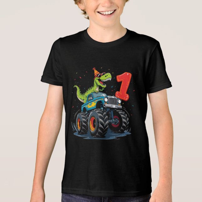 Dinosaur Monster Truck Birthday Shirt for Boys (Front)