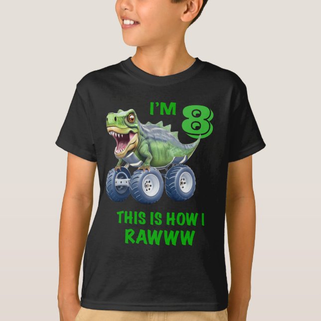 Dinosaur monster truck customizable age T-Shirt (Front)