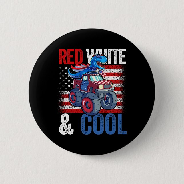 Dinosaur Monster Truck Dino 4th Of July Boys Ameri Button (Front)