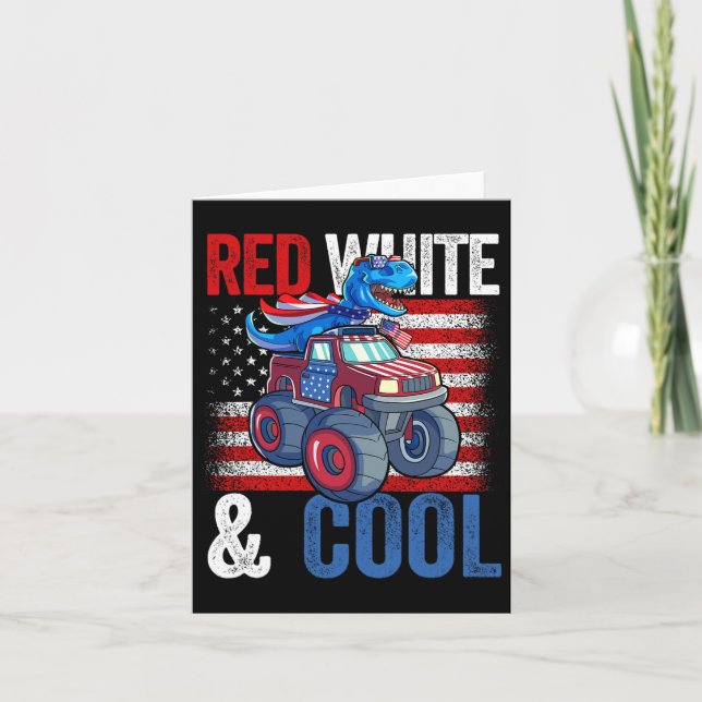 Dinosaur Monster Truck Dino 4th Of July Boys Ameri Card (Front)