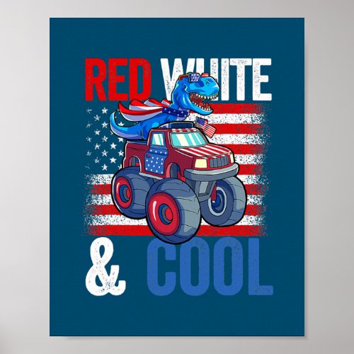 Dinosaur Monster Truck Dino 4th Of July Boys Poster