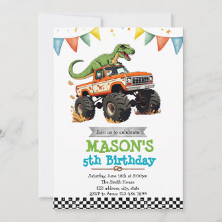 Dinosaur monster truck Invitation 