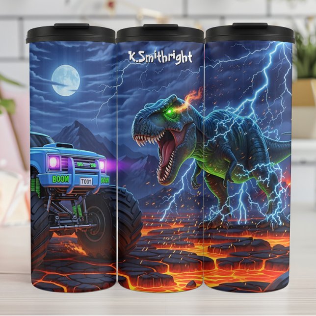 Dinosaur Monster Truck Lightning Mayhem Thermal Tumbler (Creator Uploaded)