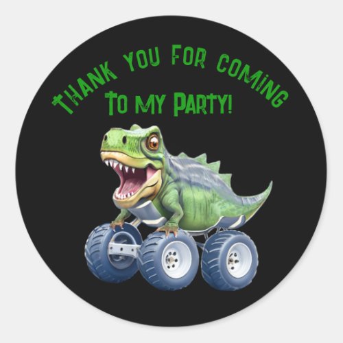 Dinosaur monster truck personalized birthday  classic round sticker