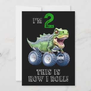 Dinosaur monster truck personalized birthday invitation