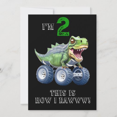 Dinosaur monster truck personalized birthday  invitation