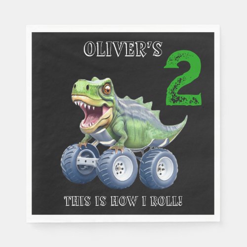 Dinosaur monster truck personalized birthday  napkins