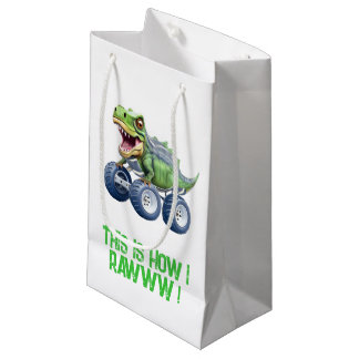 Dinosaur monster truck personalized birthday small gift bag